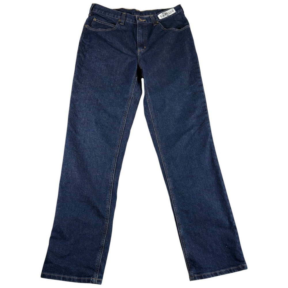 Carhartt Straight Jeans Mens‎ 33x34 Blue Denim Dark Wash Workwear Rugged Stretch